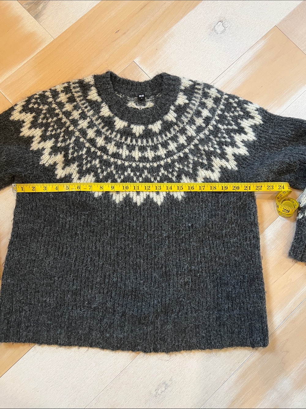Women’s Uniqlo Nordic-Pattern Crewneck Sweater - Charcoal & Cream - Picture 3 of 5
